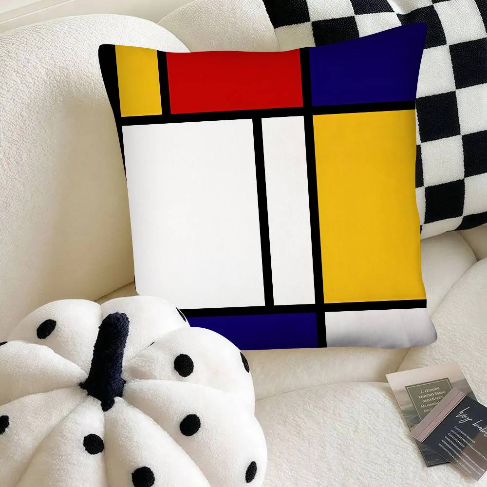 Piet Mondrian Art Pillow Case Fashion Square Pillowcase Bedroom Sofa Room Ins Decoration Leisure