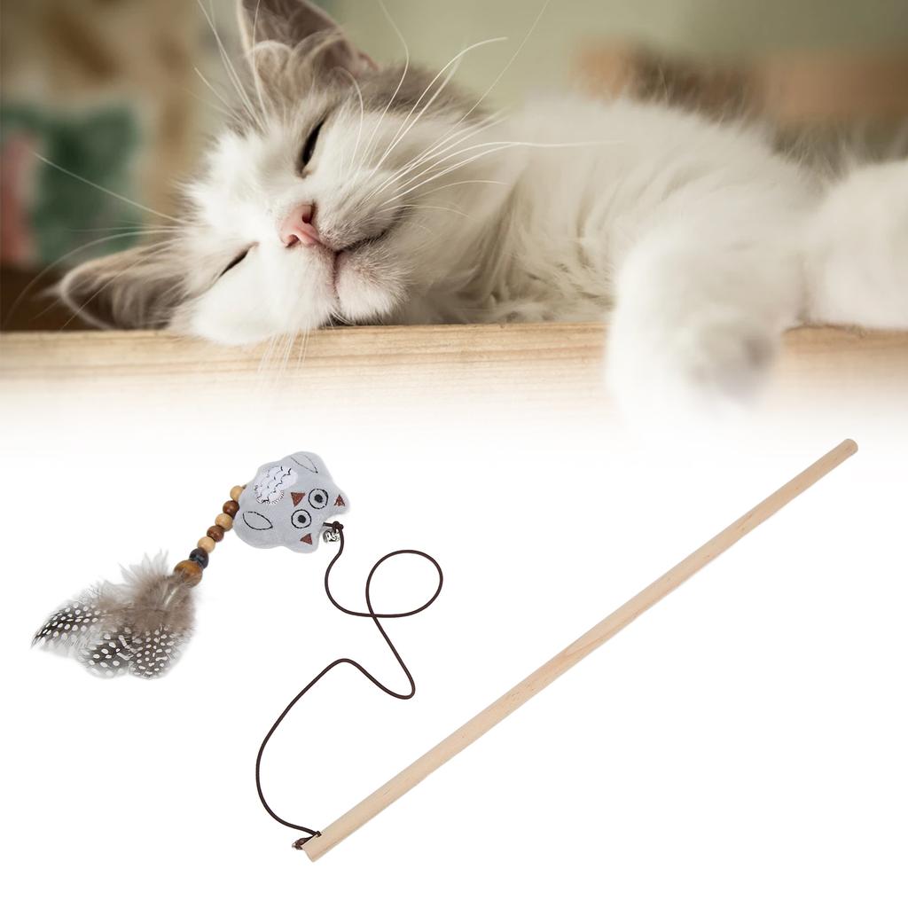 Wooden Pole Funny Cat Stick Cute Cartoon Owl Plush Funny Cat Stick Vocalization Interactive Toy with