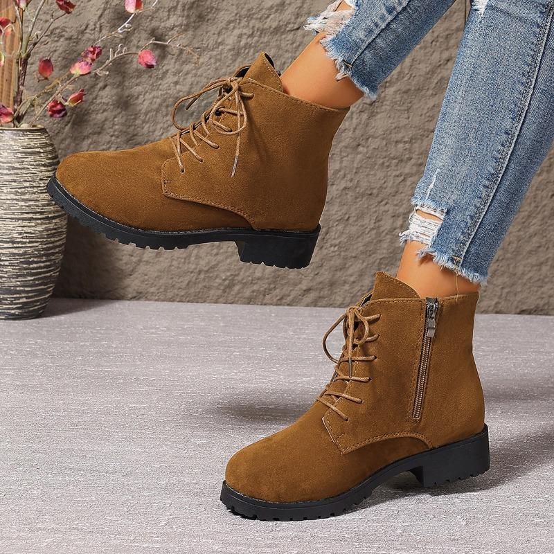 Large size women's boots new fashion short boots women's thick heel round head Martin boots side zipper women's shoes