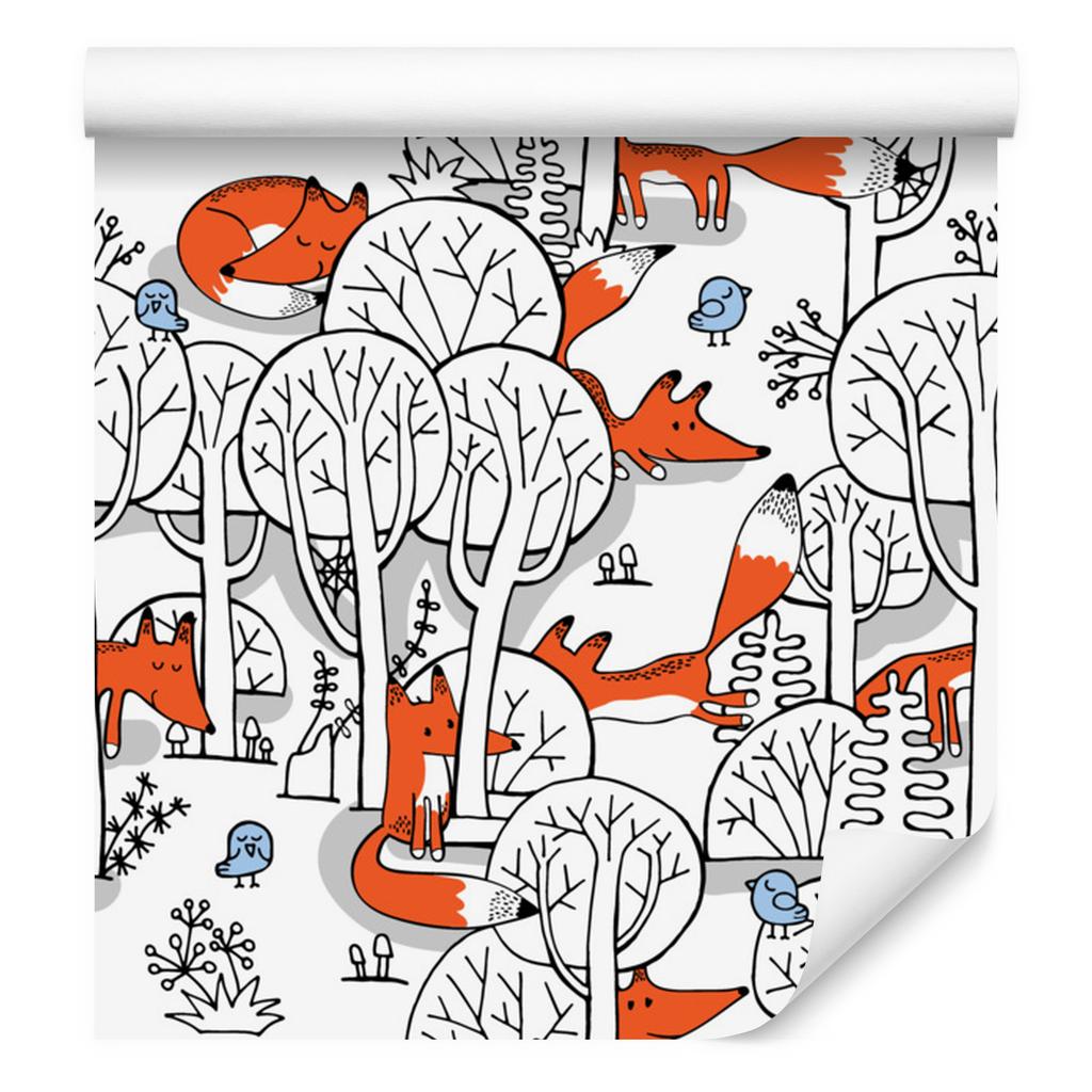 Smiling foxes in the forest wallpaper for living room and bedroom 50x1000