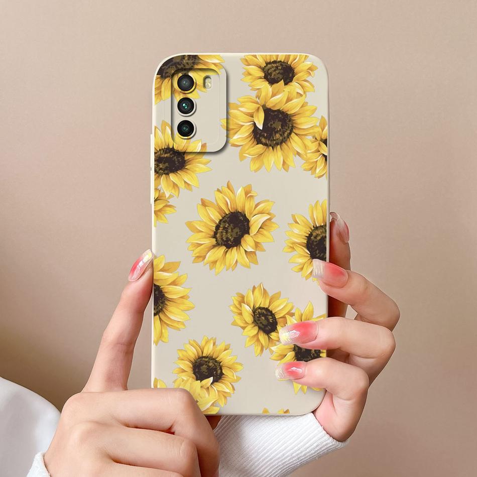 Case For Xiaomi Poco M3 Pro Floral Soft Liquid Silicone Camera Protection Anti Choc Back Cover For Poco M 3 Pro M3Pro Coque Capa