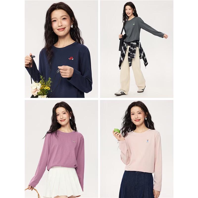 Giordano Women's Fall Pure Cotton Embroidered Dog Long-Sleeve T-Shirt