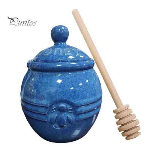 350ml Ceramic Honey Jar Farmhouse Honey Pot with Wood Honey Dipper Stick Retro Honey Dispenser Kitchen Decor for Mother's Day Wife Gift