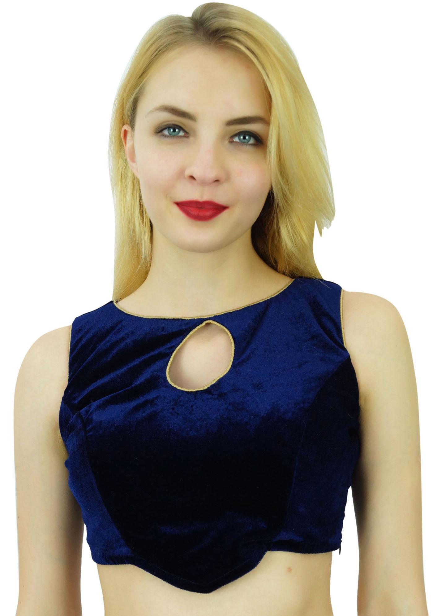 

Phagun Bollywood Designer Party Wear Ready-Made Velvet Choli Stitched Padded 8 темно-синього кольору