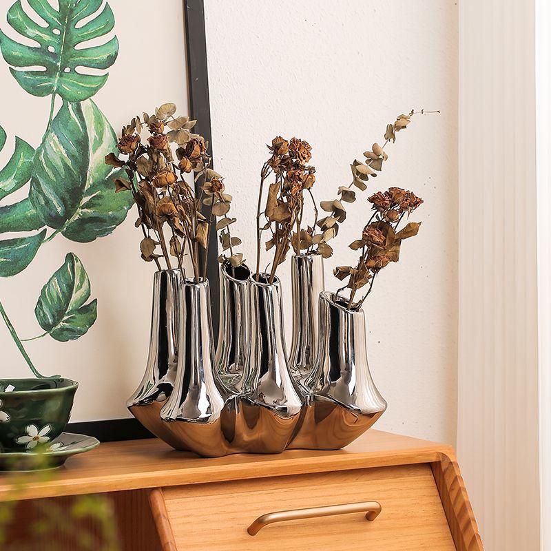 Modern Creative Handmade Ceramic Abstract Multi Mouth Vase Homestay Hotel Decoration Home Livingroom Entrance Furnishing Crafts