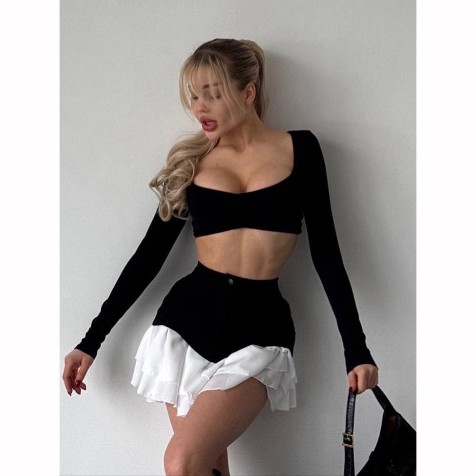 Summer Women's Ruffle Edge Cake Skirt Mini Dress High Waisted No Belt