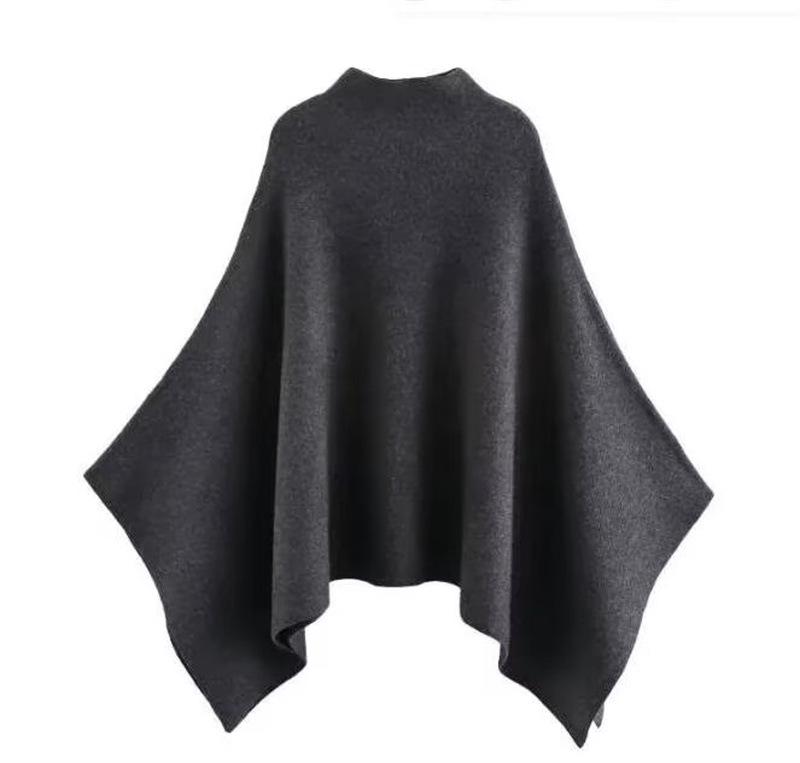 Autumn-Winter Women's Asymmetrical Stand Collar Knit Cape Coat