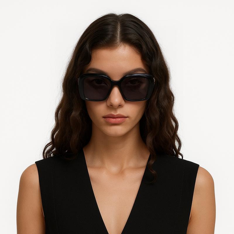 Chanel Lunettes de soleil irrégulières en acétate avec logo gravé pour femmes - Noir