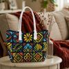 Vibrant Bohemian Tote Bag Geometric Print Casual Large Capacity Daily Carry Shoulder Handbag