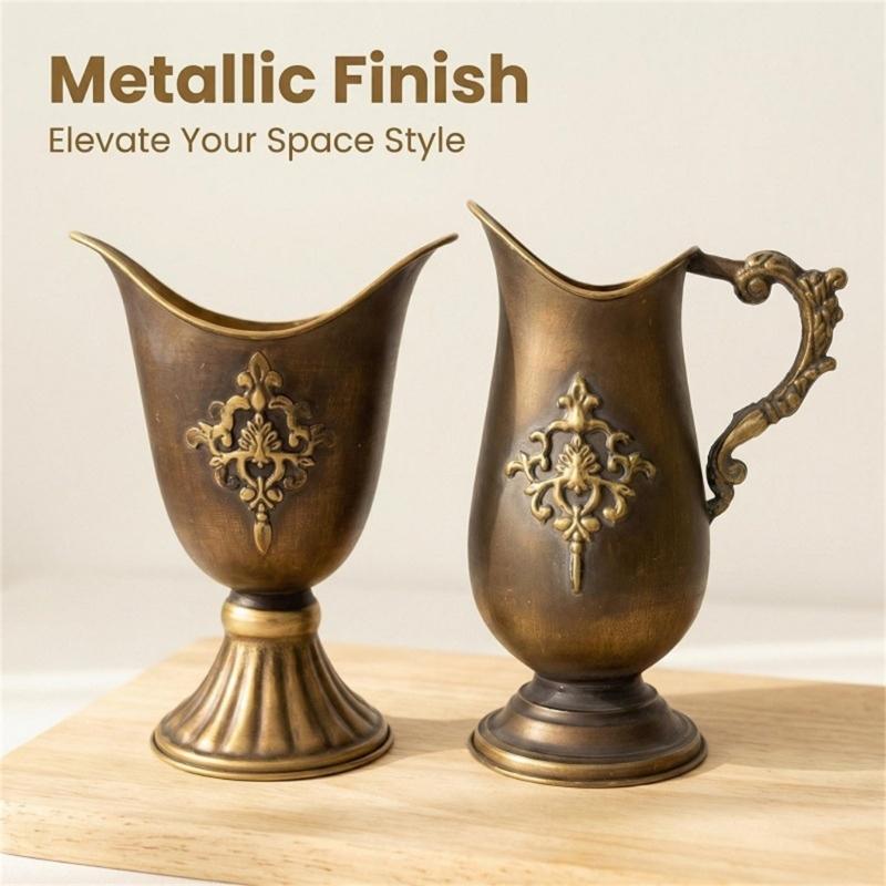 Antique Metal Flower Arrangement Vases Bronze Urn Planter Home Decors With Classical Embossed Pattern Outdoor Indoor Use