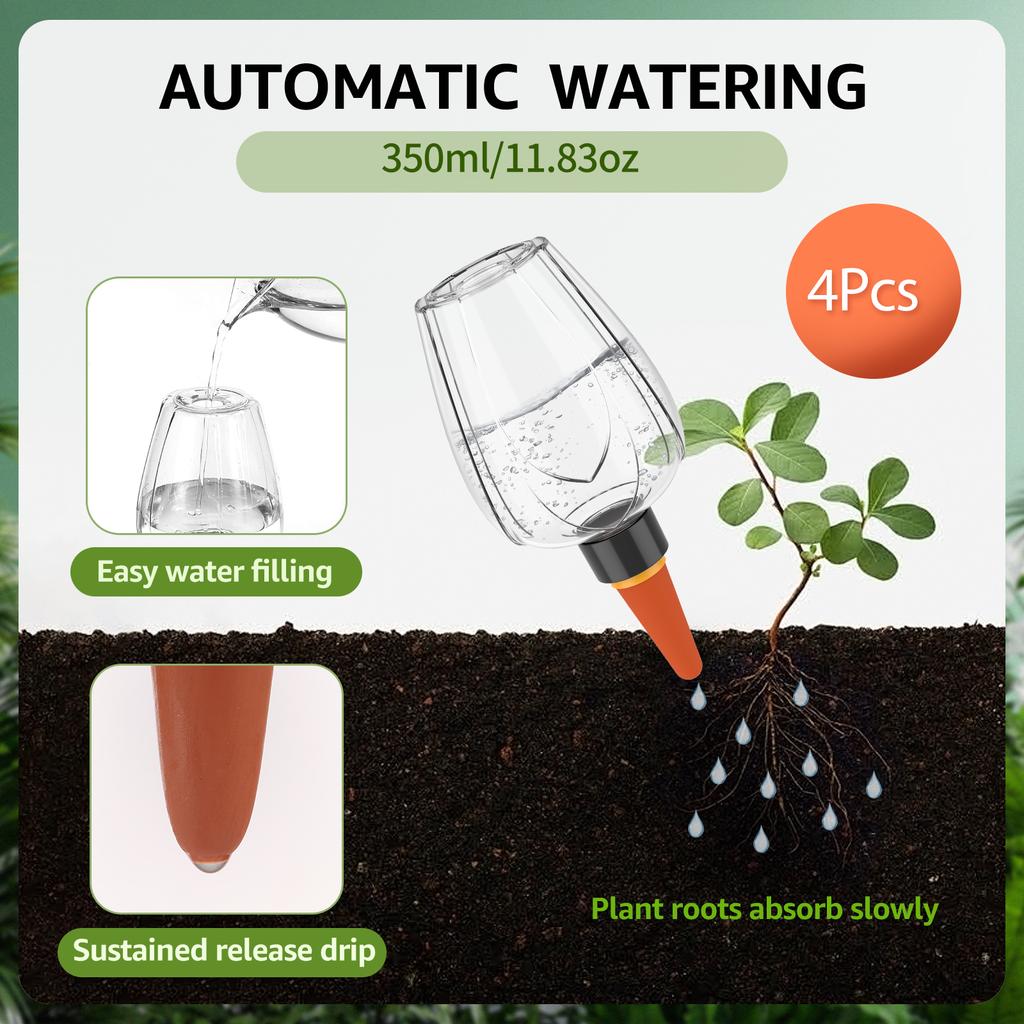 4Pcs Plant Watering Globe Clear Self Watering Planter Insert Slow Release Control Water Dripper for Garden Indoor Flower Pot