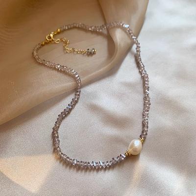 New Arrival Elegant Natural Freshwater Pearl & Crystal 14K Gold Filled Female Beads Chain Necklace For Women Cheap Gifts