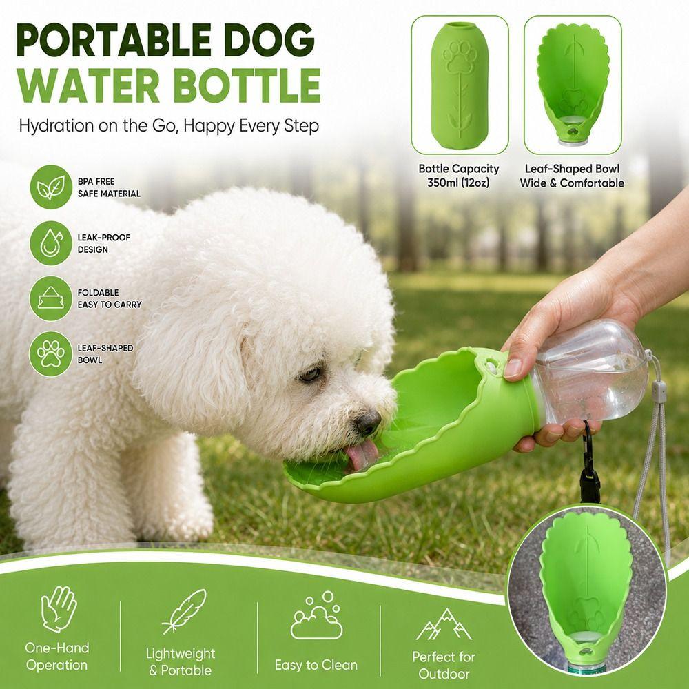 Portable Silicone Dog Outdoor Water Bowl Leaf Design Soft Bowl Dog Water Cup Sleeve Paw Print Pet Water Feeder Bottle Connector