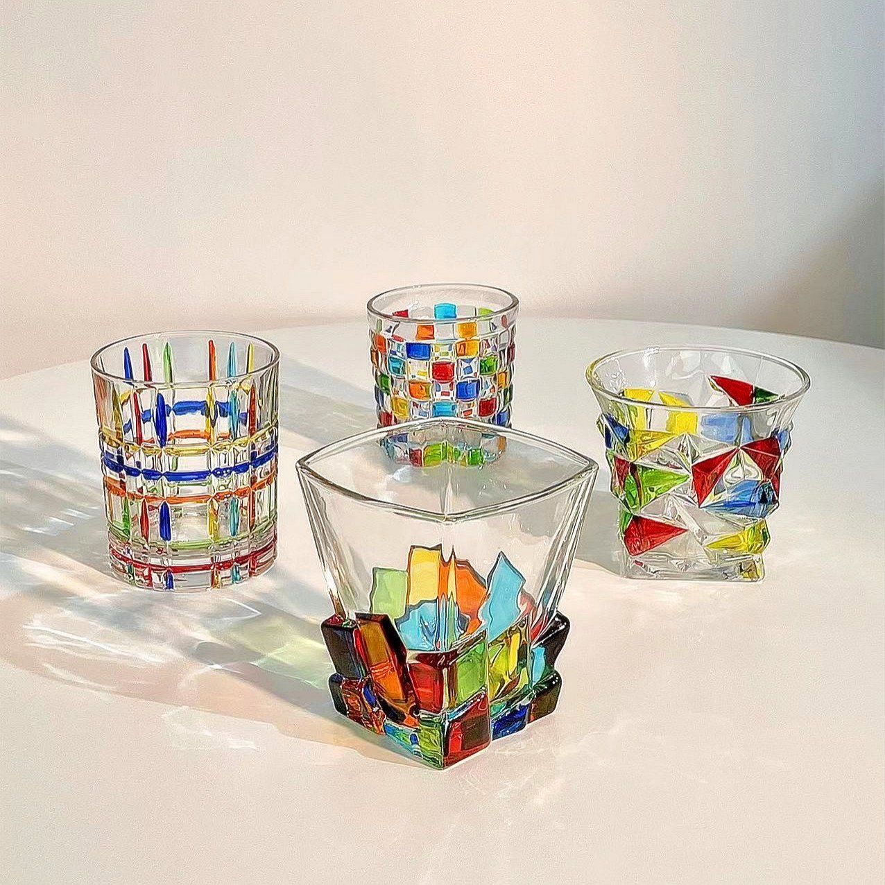 

Rainbow Water Cup Hand -painted Design Glass Cup Heat-Resistant Coffee Juice Tea Wine Glasses Whiskey Cup Drinking Canecas 320ML