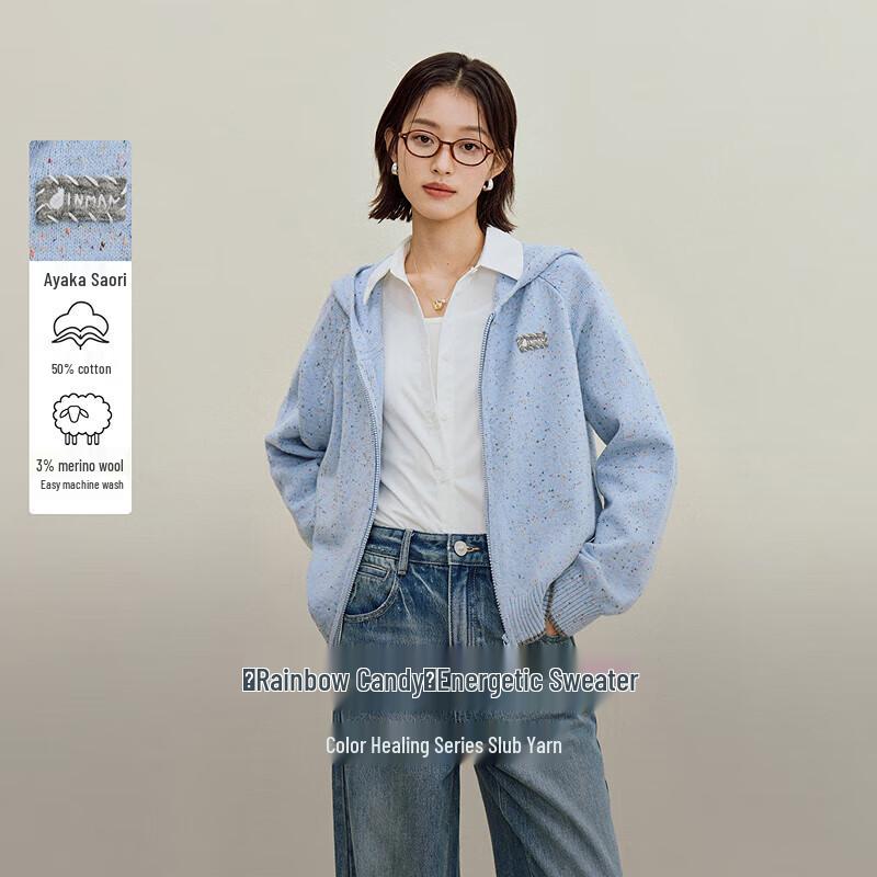 

INMAN 2025 Осень Женский Вязаный Кардиган с Капюшоном в Пятнистый Цветовой Блок S