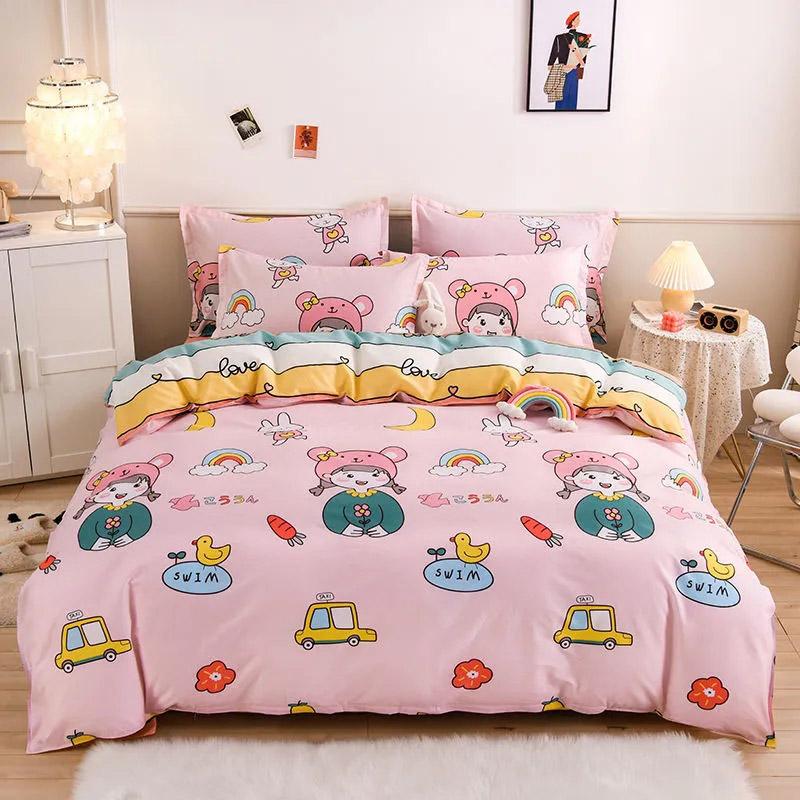 Cămin 1,2m Pătură de pat Husă de plapumă Cearșaf Set din trei piese Imprimeu Cuvertură Față de pernă Set de lenjerie de pat Bumbac Confort Lenjerie de pat Set din patru piese