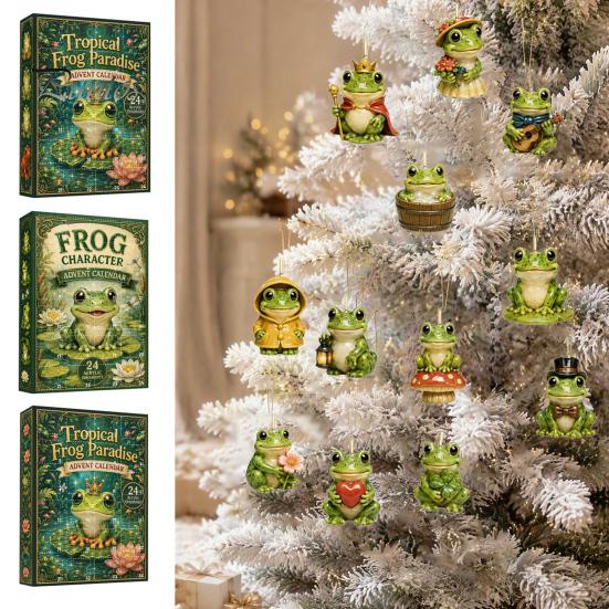 Holiday Tree Pendant Frog Advent Calendar 2026, 24 Days Christmas Countdown with Pcs 2D for Acrylic Ornaments, Cute Hanging Pendants Parties,