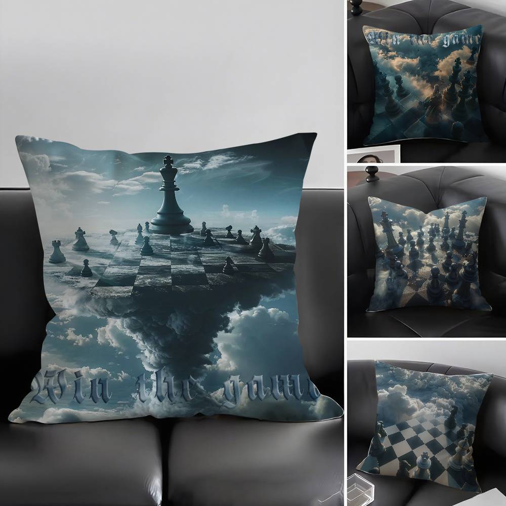 Classic Chess Pillow Case Office Sofa Dorm Chair Back Short Plush Double-Sided Printing Home Cushion Cover