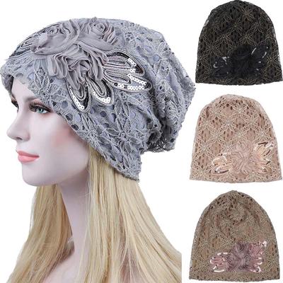 Frauen Spitze Blume Slouchy Baggy Kopf Kappe Chemo Beanie Krebs Hut Turban