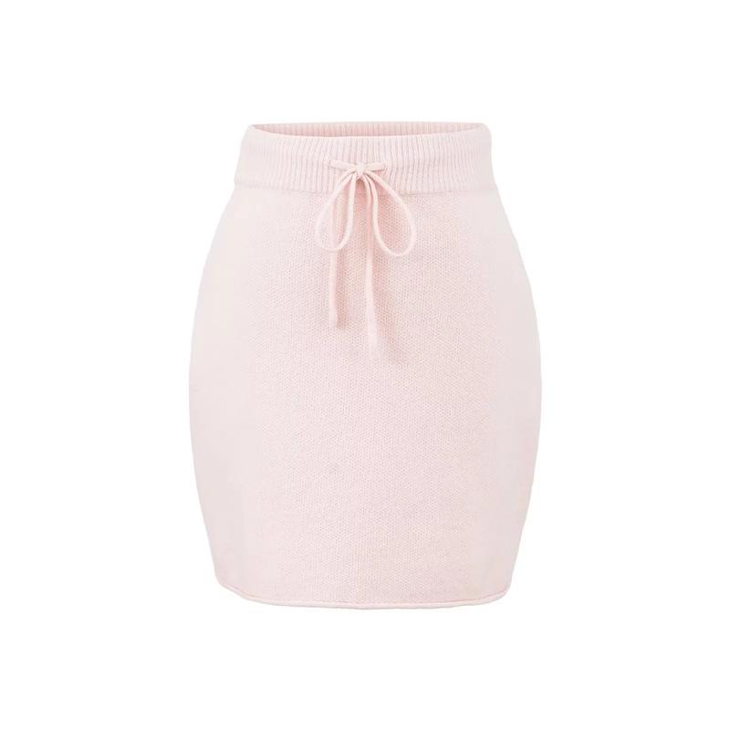 Korean Retro High-Waisted Drawstring Knit Bodycon Skirt S розовый