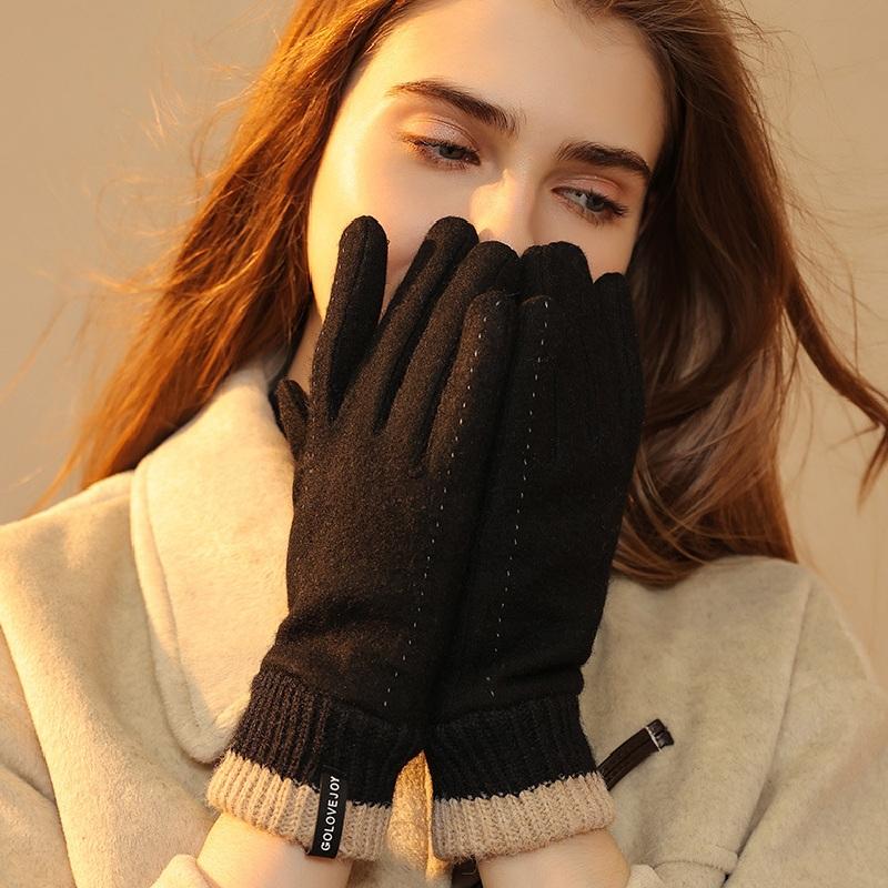 Winter Cashmere Gloves for Women's Outdoor Cycling Windproof Plush and Warm Touch Screen Knitted Wrist Gloves