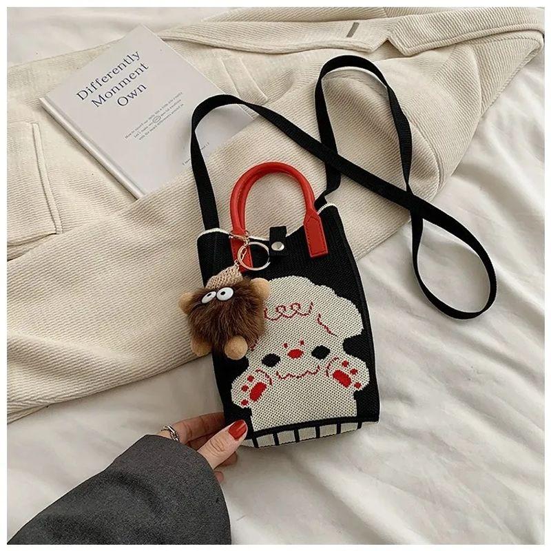 

Сумка для мобильного телефона Маленькая сумка через плечо Мини-сумка на плечо Вязаная сумка-саквояж Одноплечевая Повседневная Джокер Для выхода Новая Сумочка Black red sheep J-No pendant