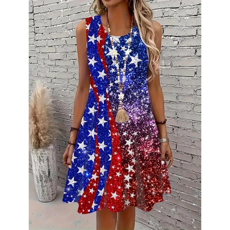 Large Size Women's Dress Fashion 3D Flower Print Vest Casual  Sleeveless Elastic Round Neck Summer Dresses