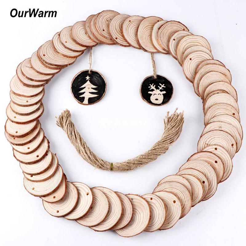 10 X Natural Wood Slice Christmas Tree Ornament Hanging Decor Diy Craft Gift Tag
