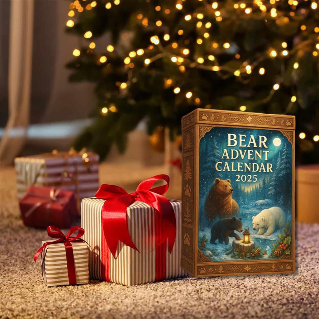 2025 Bär Tier Adventskalender 2D Acryl Bär Ornamente Weihnachtskalender für Mädchen Jungen Kinder Bärenliebhaber
