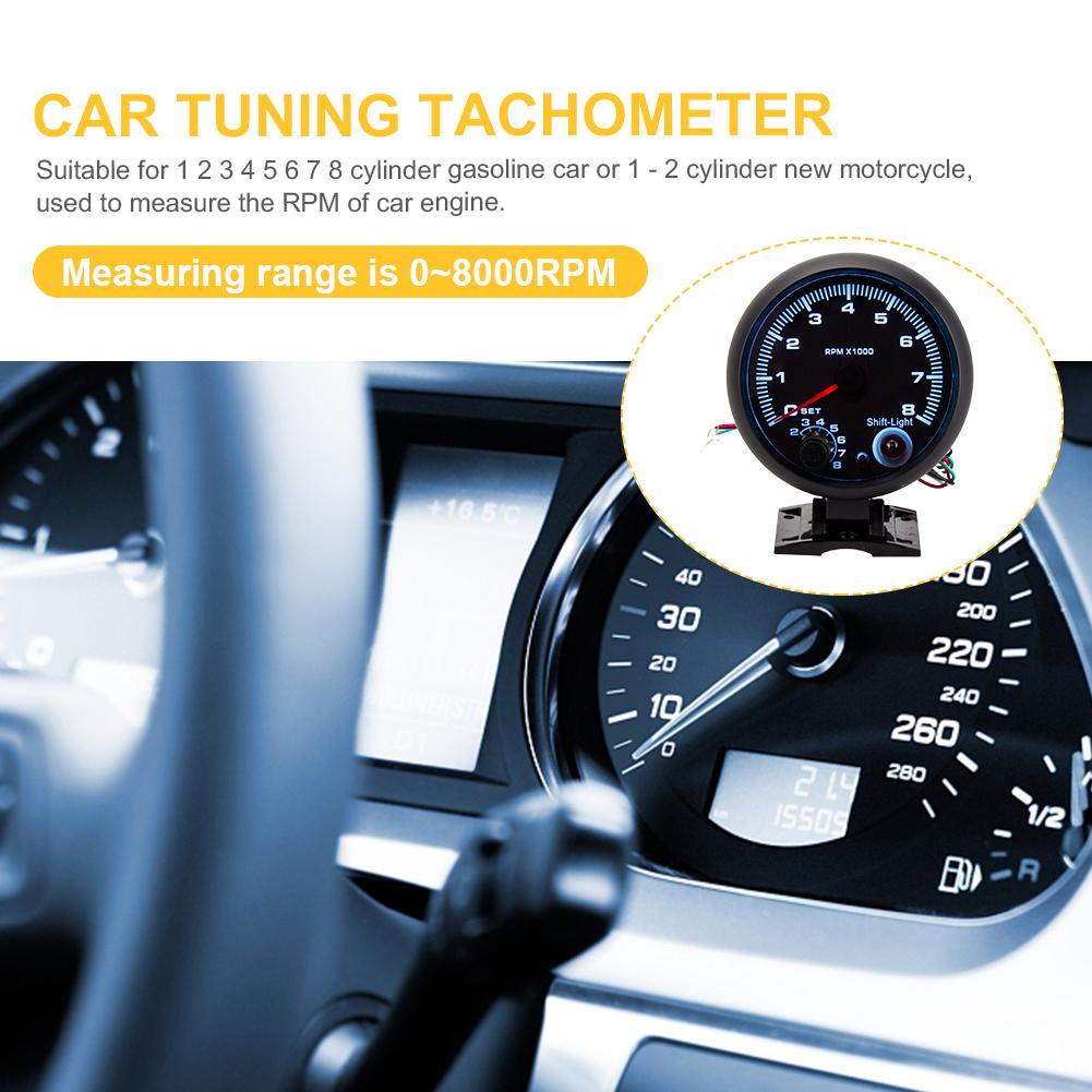 Digital Tachometer with Shift Light RPM Gauge Blue Backlight Electrical Tachometer Gauge 0-8000RPM Auto Universal Accessories