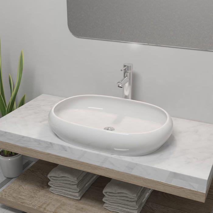 VidaXL Bathroom Sink with Mixer Tap Ceramic Oval White Faucet Basin 275496