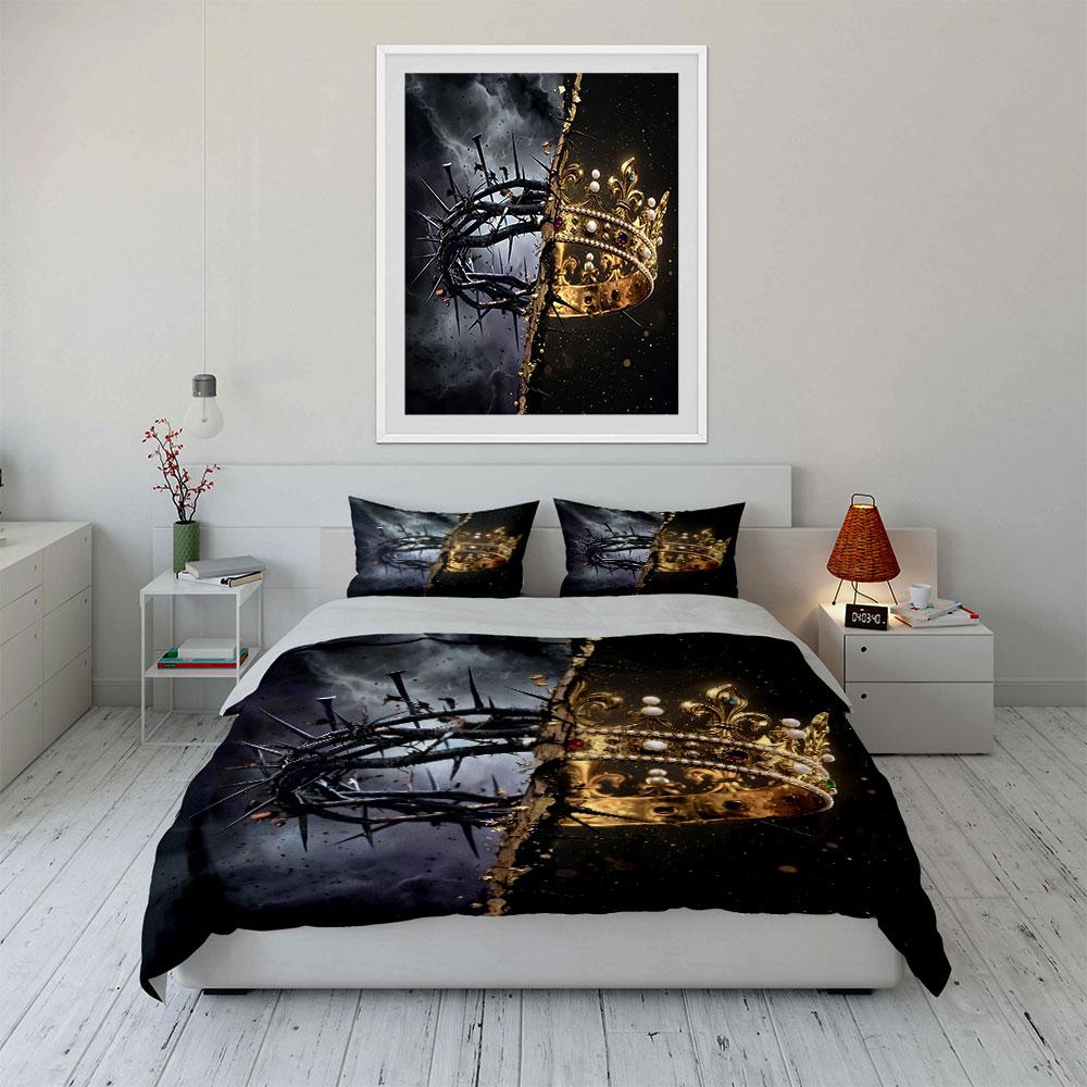 Thorns and Crown Contrast Design Bedding Duvet Cover Set Duvet Cover Pillowcases (1*Duvet Cover 2*Pillowcases, Without Duvet Insert)