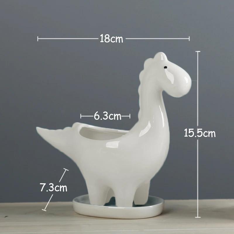 

Ceramic Cartoon Dinosaur Planter with Tray, Creative Garden Pot for Succulents Plants Flower Pots Home Garden Desktop Decoration белый