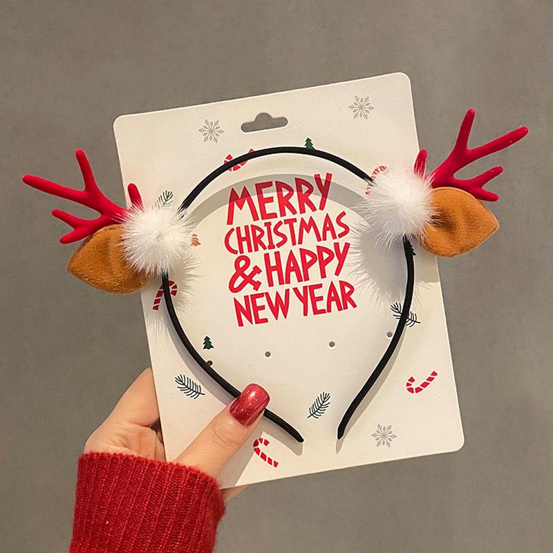 Mori Style Reindeer Antler Headband & Clips - Festive Red Hair Accessories for Women and Children