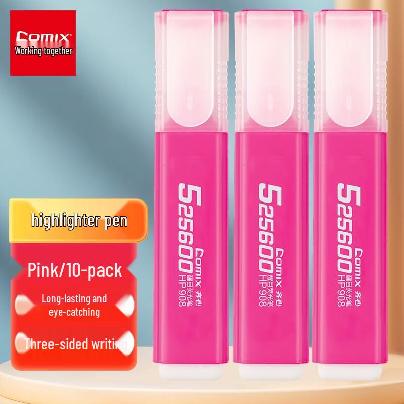 Qixin HP908 Pink Highlighter Pen, 10-Count Box