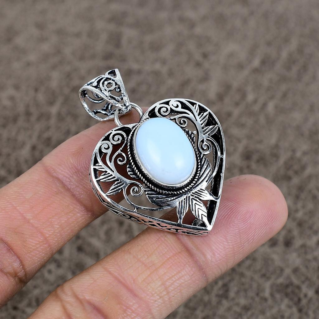 Milky Opal Gemstone Handmade 925 Sterling Silver Jewelry Pendant 1.77" KKG-10
