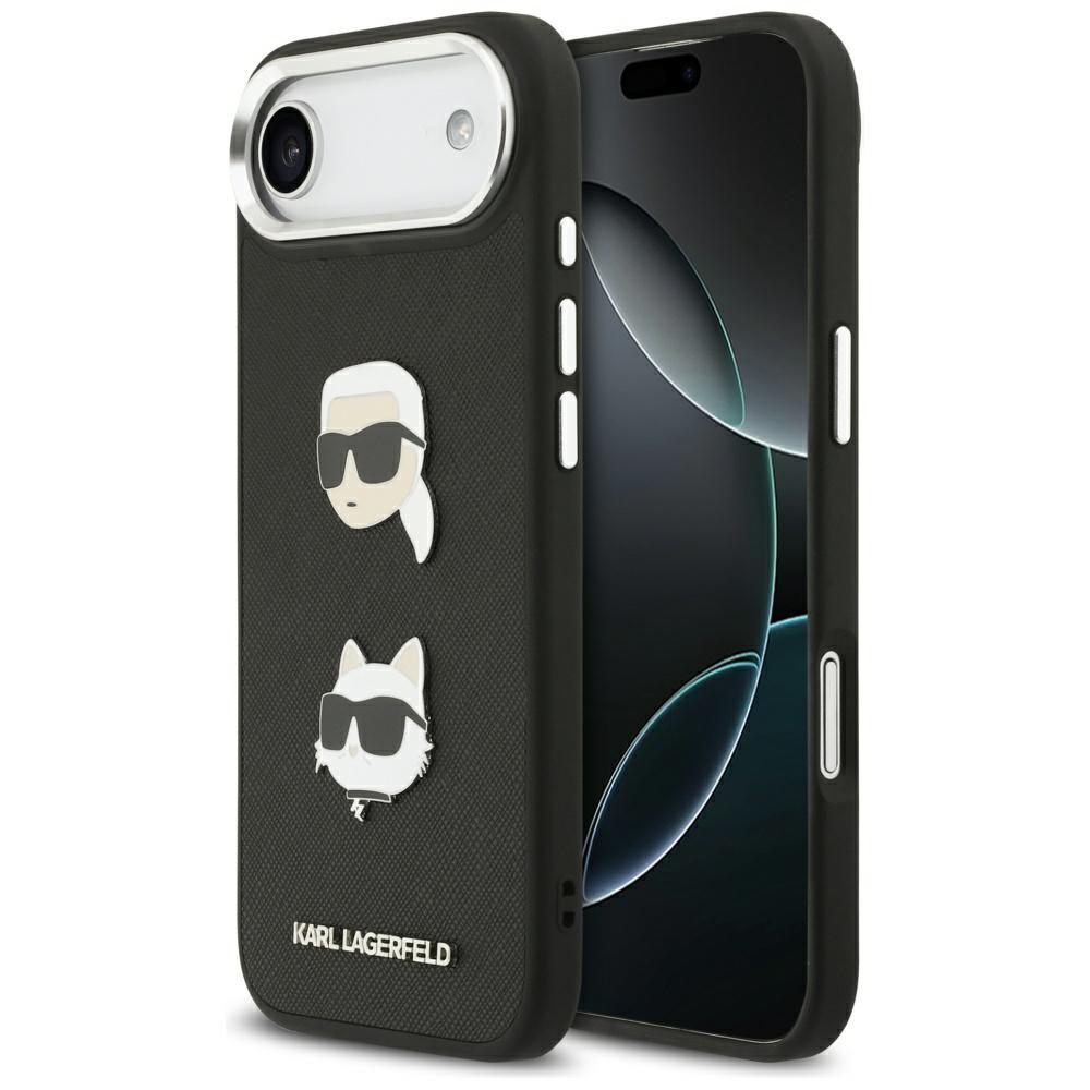 Karl Lagerfeld FW Grained Karl & Choupette Heads Pins & Logo iPhone Air Case Black