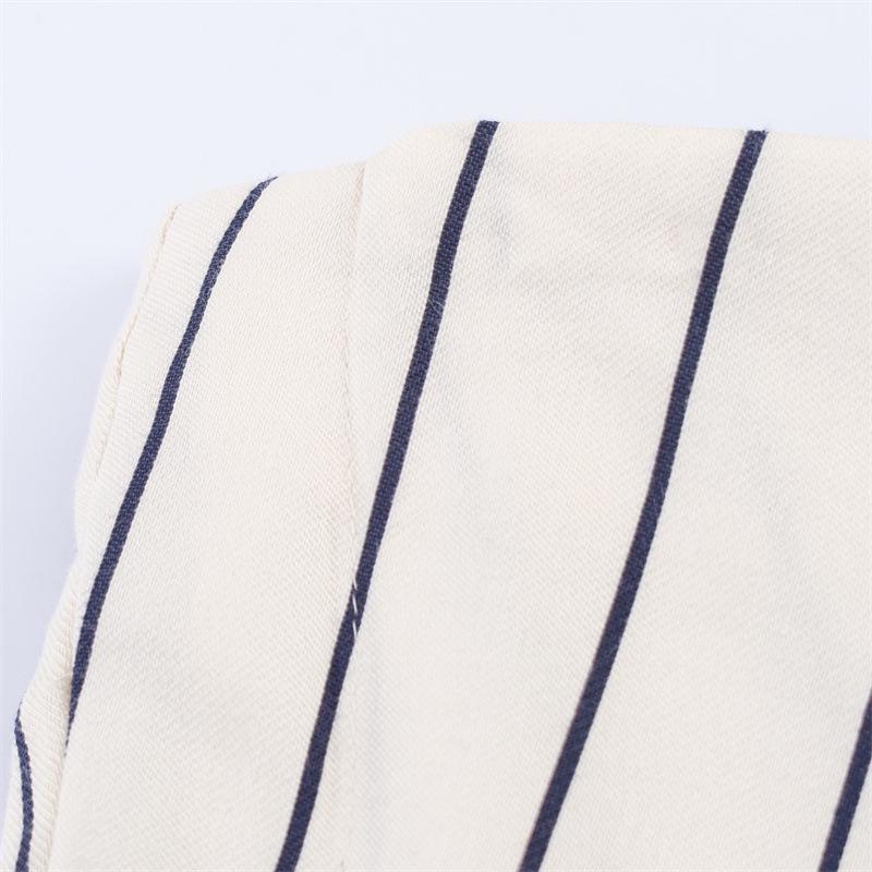 Spring 2026 Striped Fluffy Sleeve Shirt with Pleated Pants Set