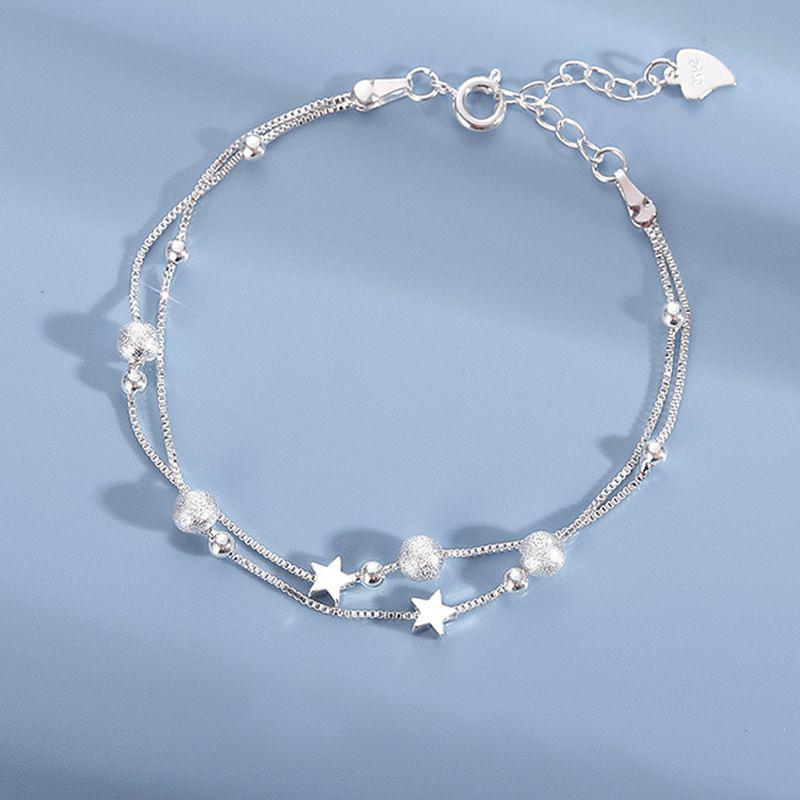 925 Silver Heart Shaped Necklace Bracelet Set for Women Vintage Korean Blue Crystal Bracelets Jewelry Set Party Jewelry
