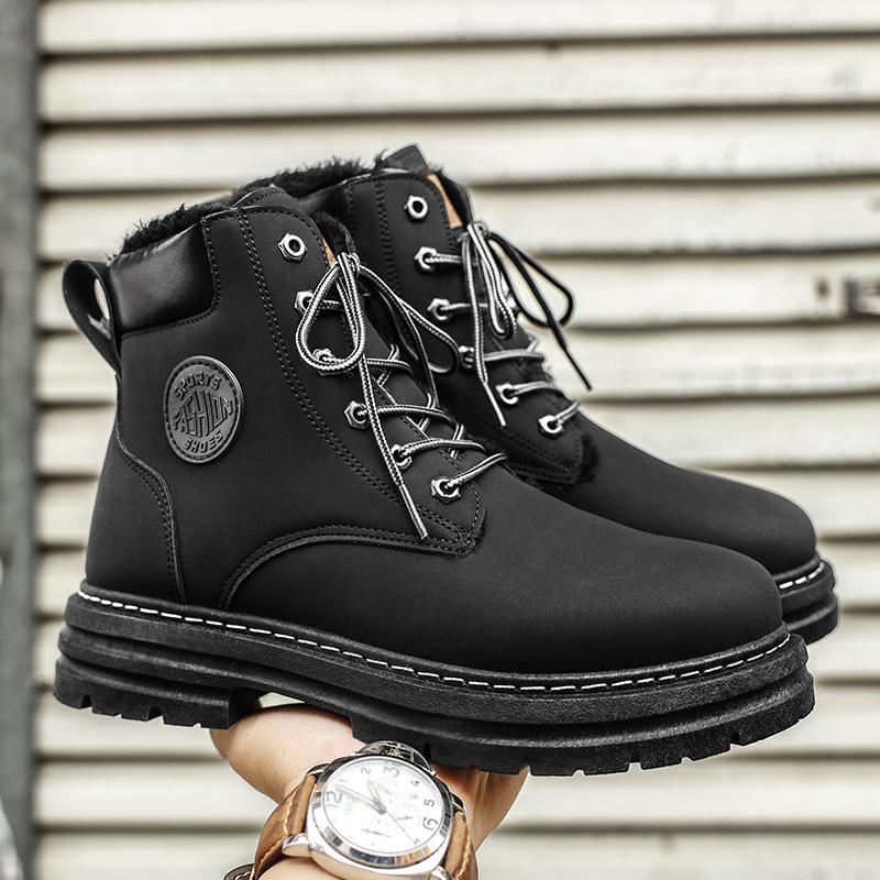 

Big yellow boots Martin boots men s autumn high-top tooling boots British style men s cotton shoes with velvet thick-soled waterproof leather shoes 45