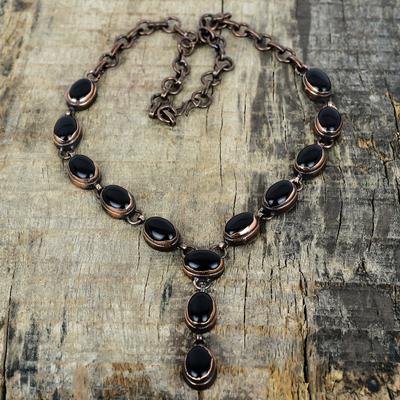 Black Onyx Necklace Electroformed Copper Necklace Adjustable Chain Necklace Elegant Copper Jewelry Handmade Gemstone Necklace Wedding Gifts