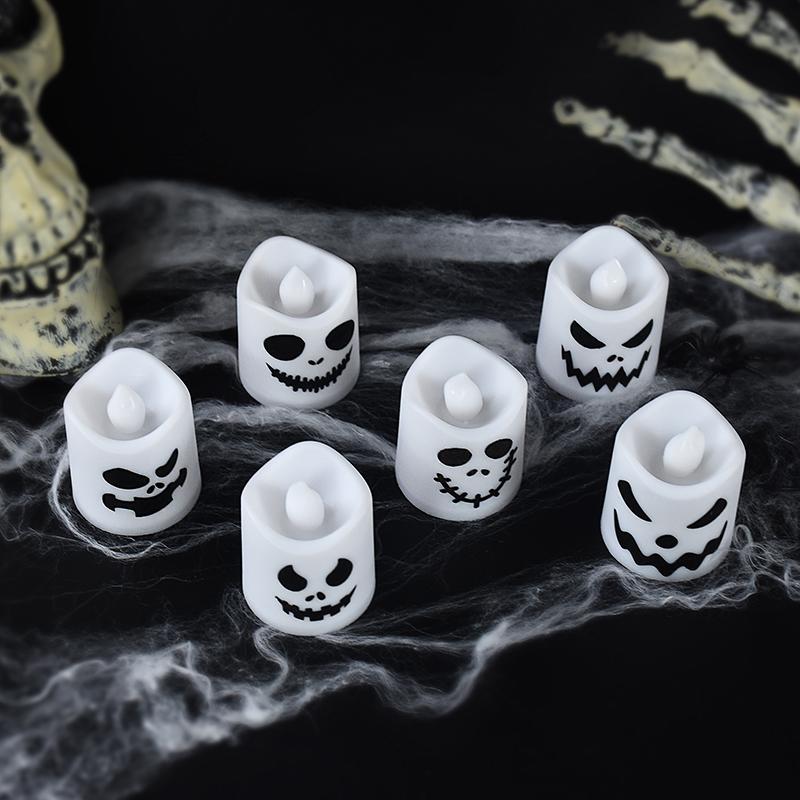 6/12/24pcs Halloween Led Ghost Pumpkin Candle Light Glowing Lamp Halloween Party Home Bar Decoration Haunted House Horror Props