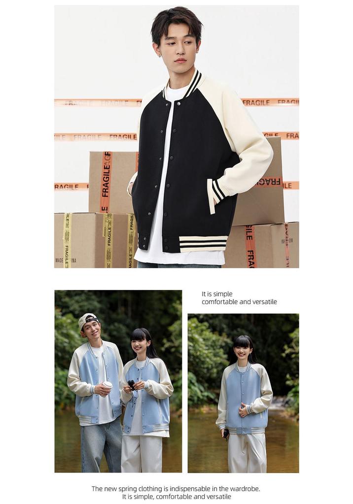 Women's Heavyweight American Retro Baseball Jacket - Early Autumn Raglan Sleeve Cardigan Hoodie