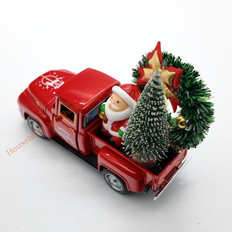 Christmas Farmhouse Truck Decor,Christmas Decorations for Home Holiday Metal Pickup Truck Car Model with Wreath/Tree