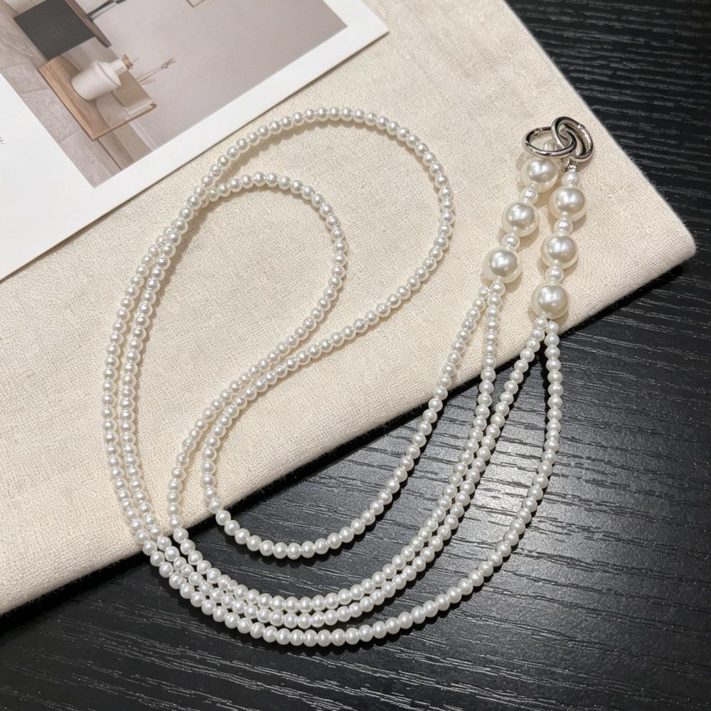 Oblique Span Chain Beaded Shoulder Chain Mobile Phone Lanyard Pearl Pendant Mobile Phone Universal