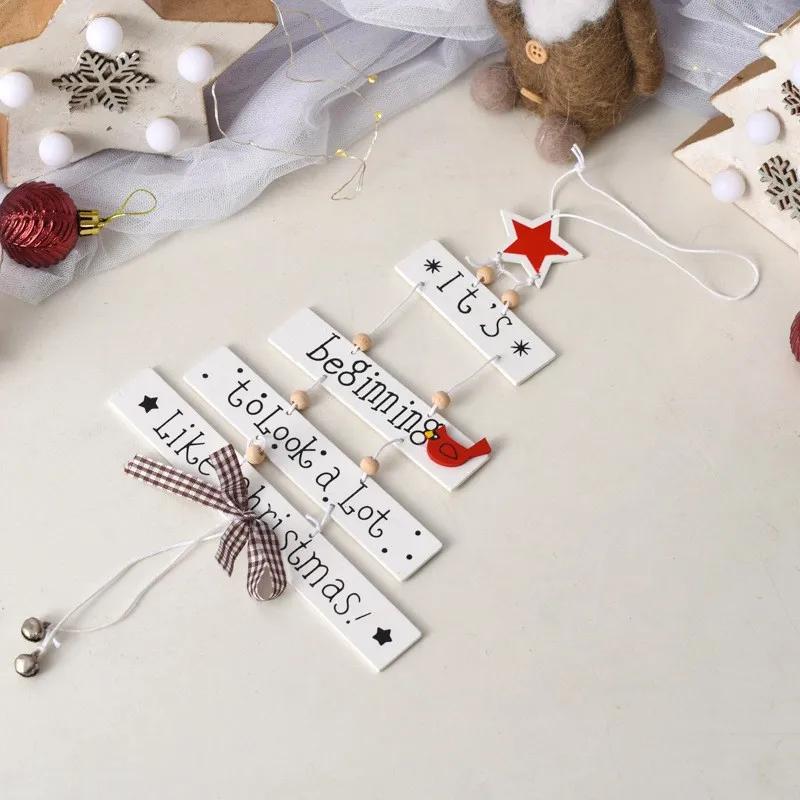Christmas Wooden Pendant Santa Tree Creative Hanging Letter Sign Window Display Ornaments Xmas Party Decoration YFA2243