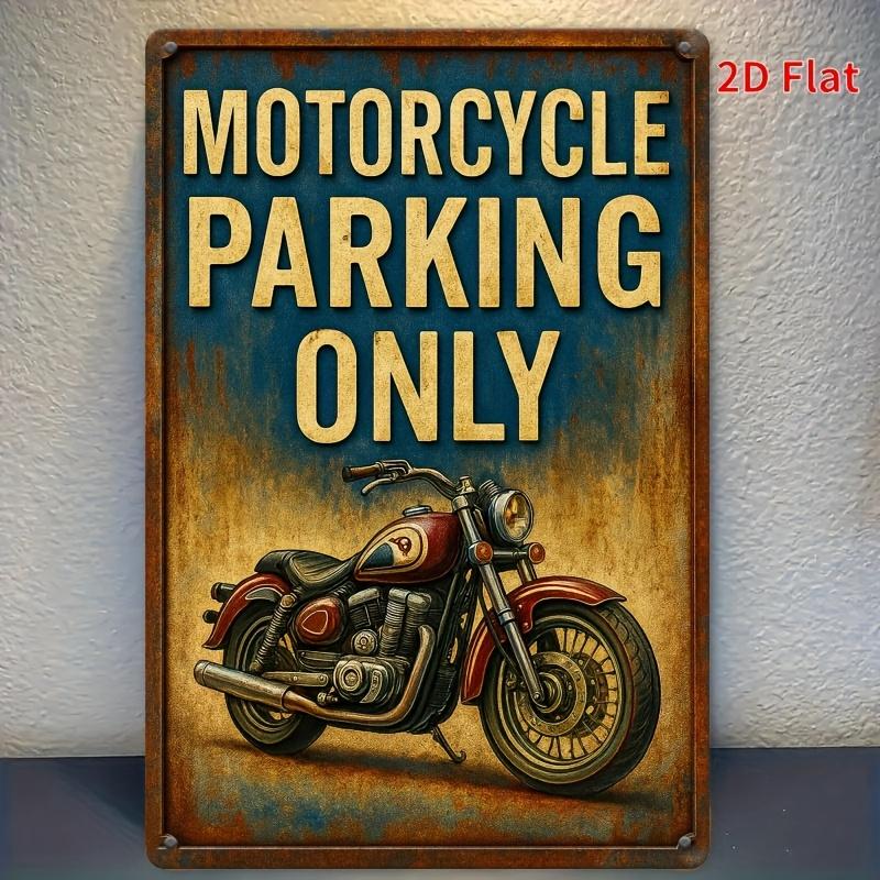 Motorcycle Only Parking Metal Sign Rustic Iron Wall Art with Classic Red Motorcycle Design Perfect for Home Bar Cafe