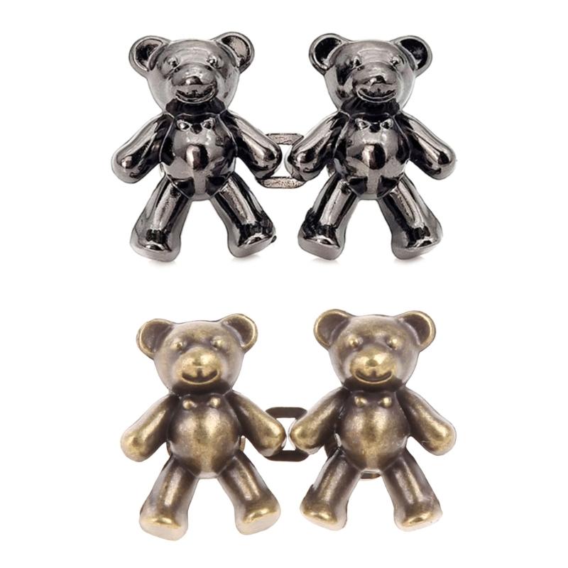 2Pcs Adjustable Jean Button Pins, Bear Shaped Waist Tightener Instant Jean Buttons for Jeans Pants, No Sewing Required