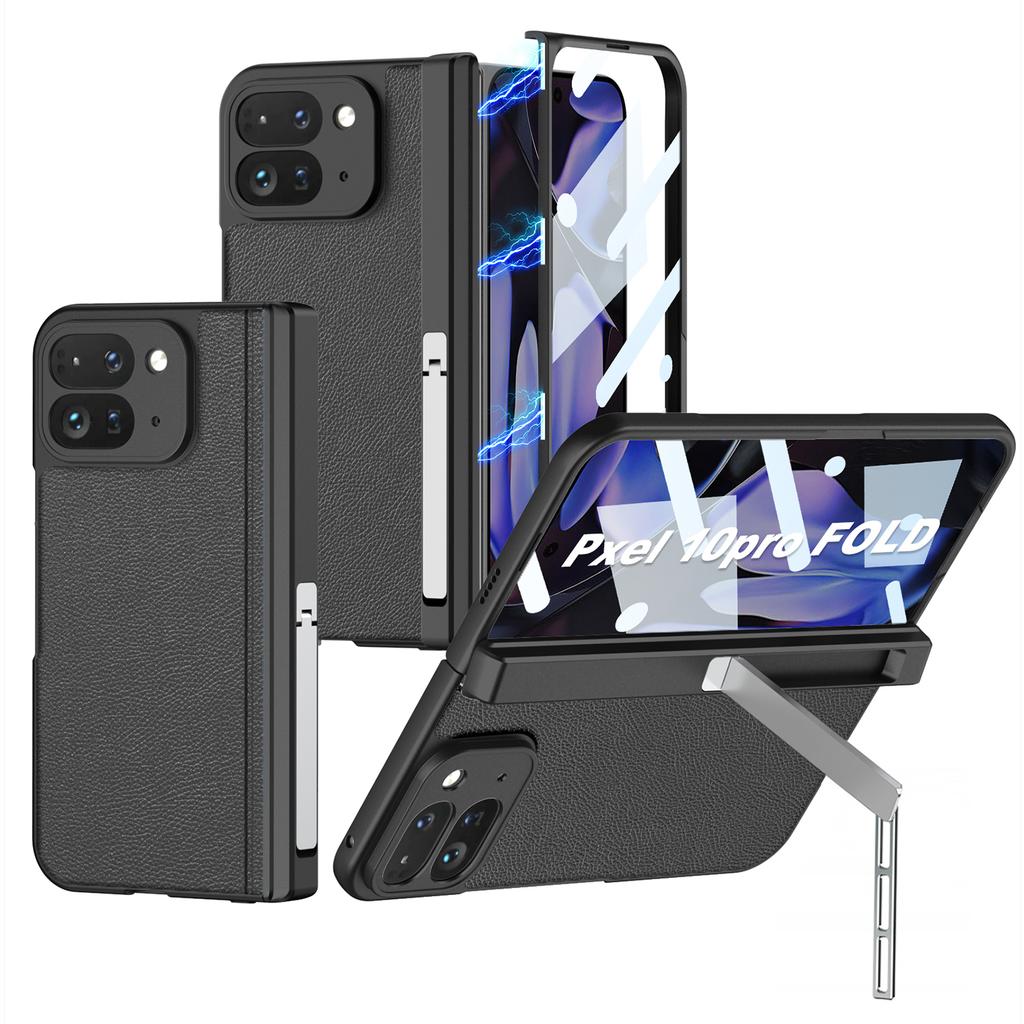 Magnetic Hinge Plain Leather Case for Google Pixel 10 9 Pro Fold Outer Screen Glass Stand Armor Cover for Pixel 10 Pro Fold Case