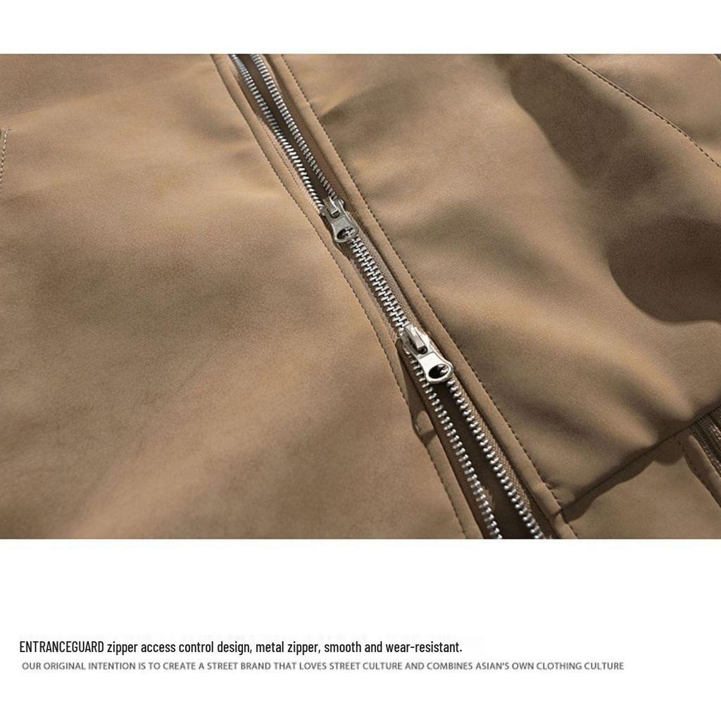 Unisex Retro PU-Leder Stehkragen Baseball Pilot Jacke - Herbst Winter Kollektion